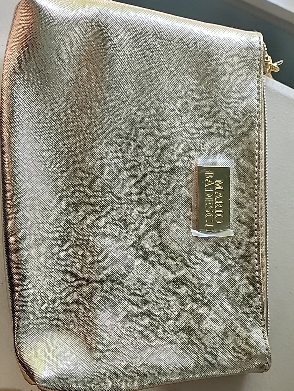 Mario Badescu Metallic Gold Cosmetic Pouch with Logo Plate